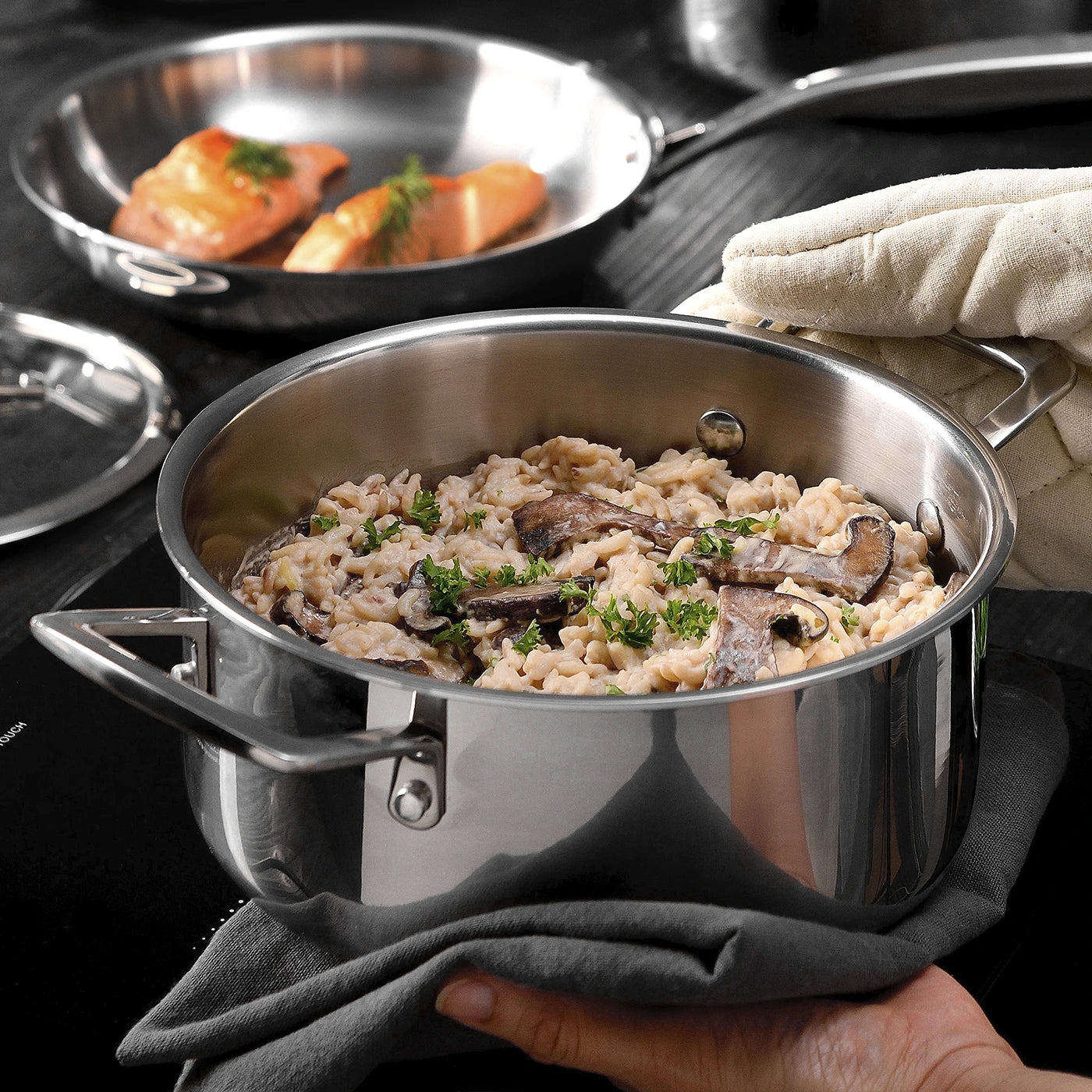 Cacerola de acero inox sin revestimiento con tapa LEGACY - MasterPRO